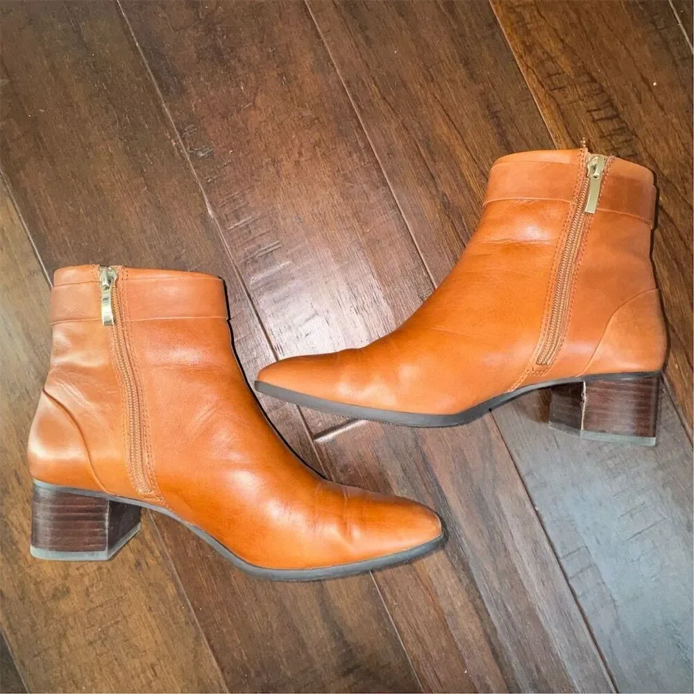 Essex Lane Women's 8.5 Caramel‎ Cognac Brown Block Heel Ankle Booties